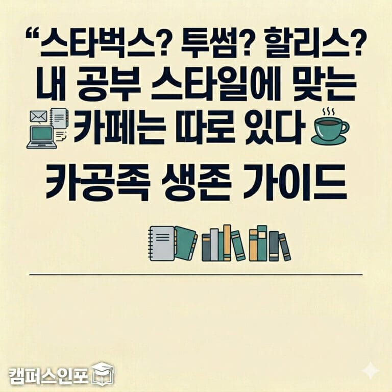 시험기간 카공족 필독! 프랜차이즈 카페별 공부 최적화 특징 & 가성비 주문 꿀팁 완벽 정리 썸네일 문구: "스타벅스? 투썸? 할리스? 내 공부 스타일에 맞는 카페는 따로 있다 ☕ 카공족 생존 가이드"