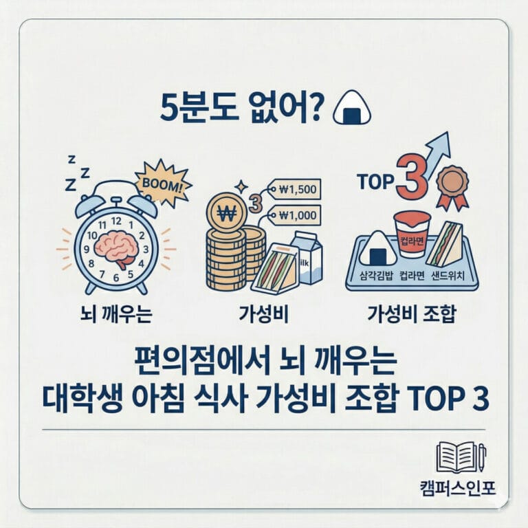 1교시 지각 없이 뇌 깨우는 편의점 아침 식사 가성비 조합 TOP 3 — 대학생 아침 루틴 완전 정복