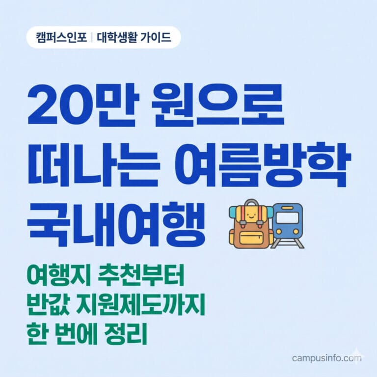 캠퍼스인포의 20만 원 여름방학 국내여행 추천 및 반값 지원제도 정리 카드뉴스 썸네일