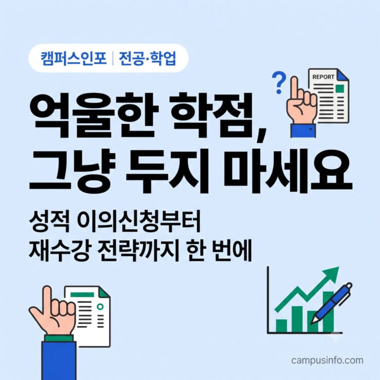 2026년 대학교 성적 이의신청 방법과 재수강 전략을 정리한 캠퍼스인포 가이드 — 학점 관리가 고민인 대학생을 위한 완전 정리