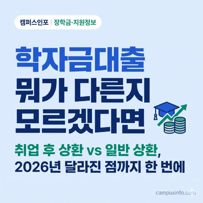 캠퍼스인포의 2026년 학자금대출 취업후상환 및 일반상환 비교 안내 블로그 썸네일