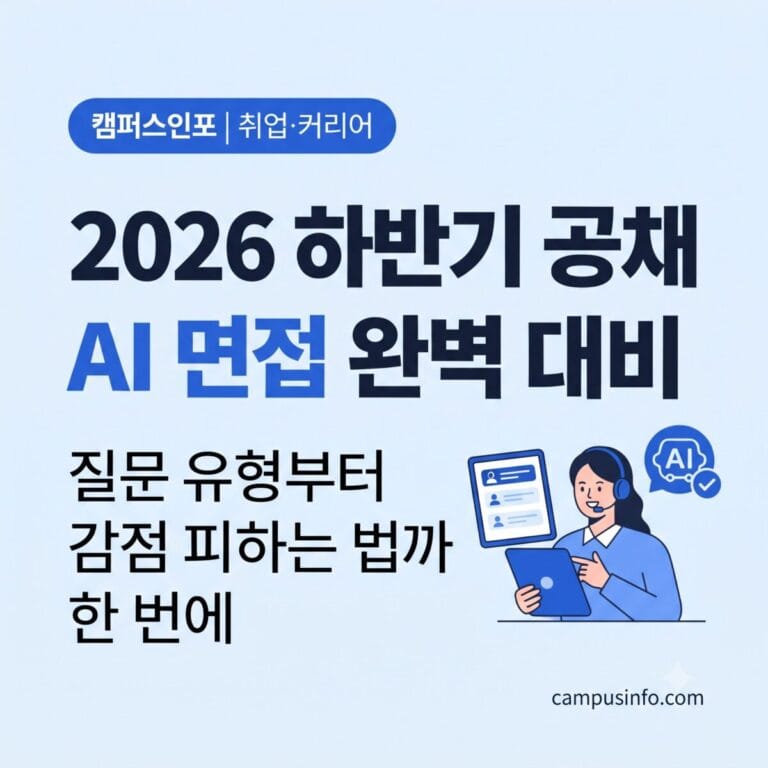 2026년 하반기 공채를 준비하는 대학생을 위한 AI 면접 대비 전략을 설명하는 이미지