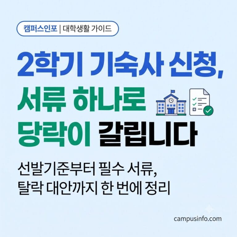 2학기 대학교 기숙사 신청 서류와 선발기준을 확인하는 대학생 이미지