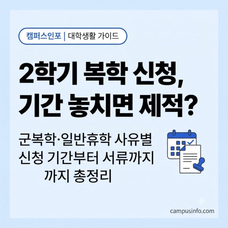 2026년 2학기 복학 신청을 준비하는 대학생을 위한 군복학·일반휴학 사유별 신청 절차 안내 이미지