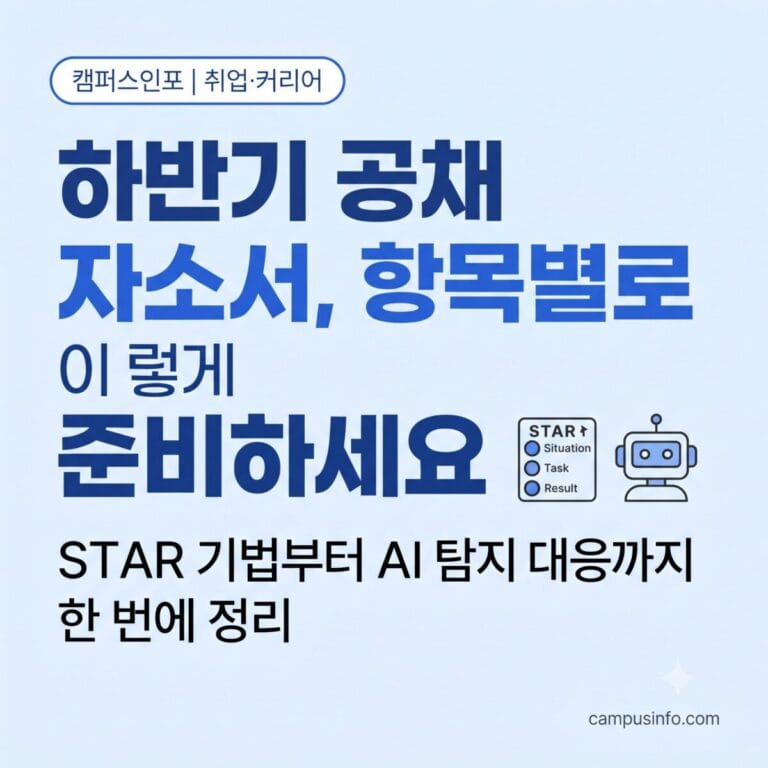 하반기 공채 자소서 항목별 작성 전략을 확인하는 대학생과 취준생을 위한 안내 이미지