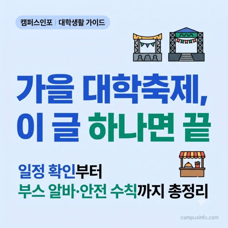 가을 대학축제 시즌 일정 확인법과 부스 알바, 안전 수칙을 정리한 대학생 대상 가이드 이미지