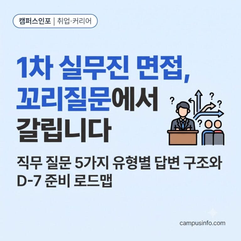 2026 하반기 공채를 준비하는 취업준비생을 위한 1차 실무진 면접 직무 질문 유형별 답변 전략과 준비 체크리스트 안내 이미지