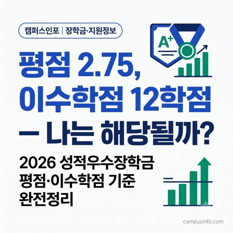 성적표를 확인하며 성적우수장학금과 국가장학금 평점·이수학점 기준을 점검하는 대학생의 모습을 담은 이미지