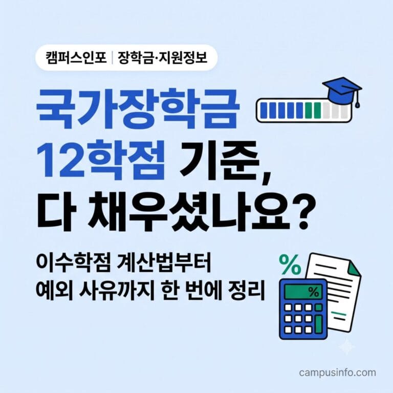 국가장학금 이수학점 12학점 기준과 예외 사유를 확인하는 대학생을 위한 안내 이미지