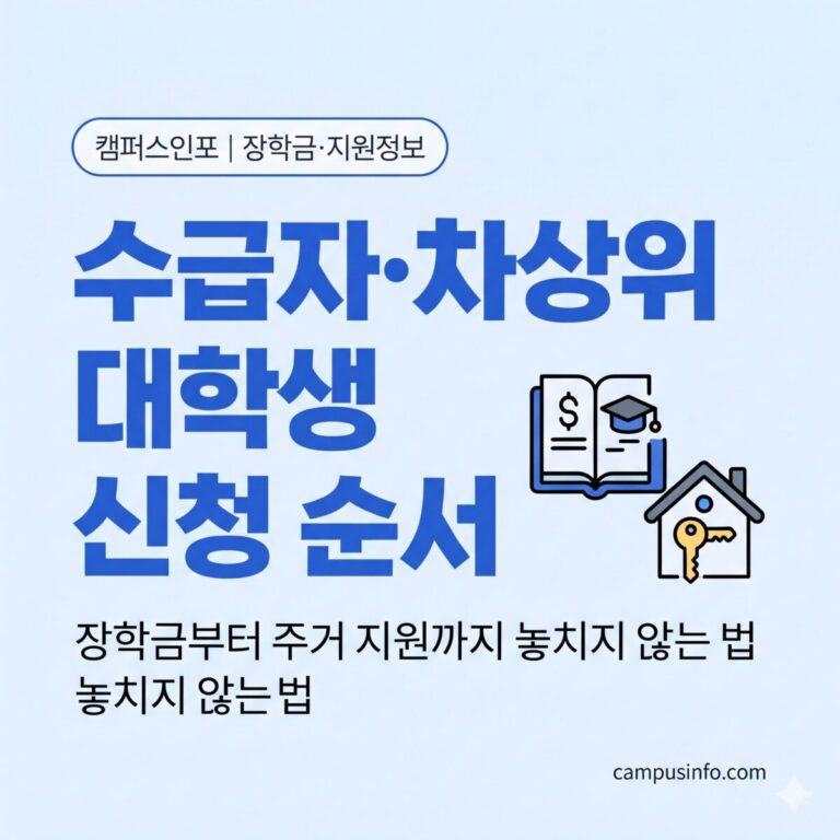 기초생활수급자·차상위계층 대학생이 장학금과 생활 지원을 신청하는 순서와 준비 서류를 정리한 안내 썸네일