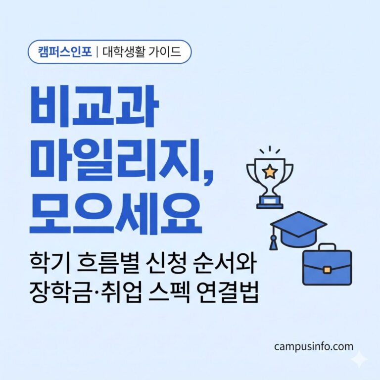 대학생이 교내 비교과 프로그램 마일리지를 학기별로 모으고 장학금과 취업 스펙으로 연결하는 방법을 정리한 가이드 썸네일