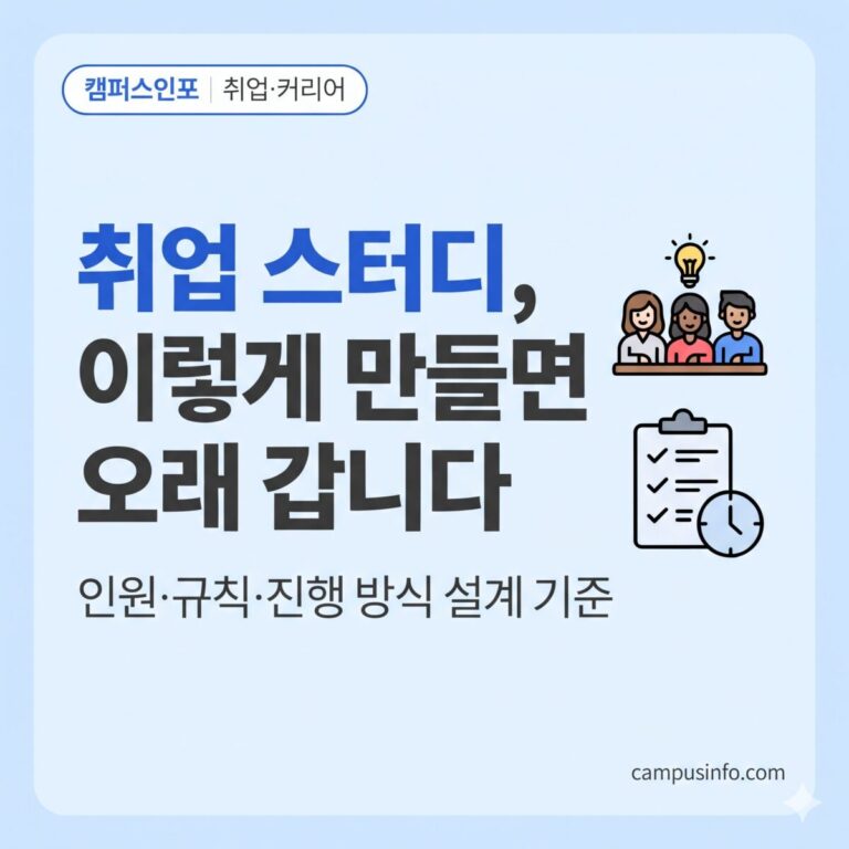 하반기 취업 준비생이 스터디를 처음 만들 때 필요한 목적 설정, 인원 구성, 운영 규칙을 정리한 가이드 썸네일