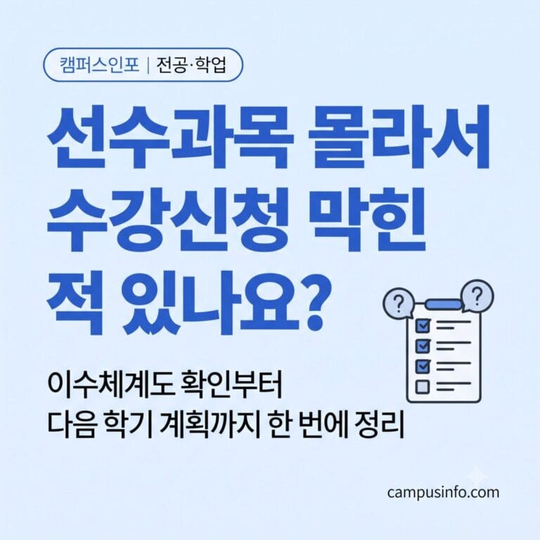 전공 선수과목과 이수체계도를 확인하고 다음 학기 수강계획을 세우는 방법을 안내하는 대학생 대상 가이드 썸네일