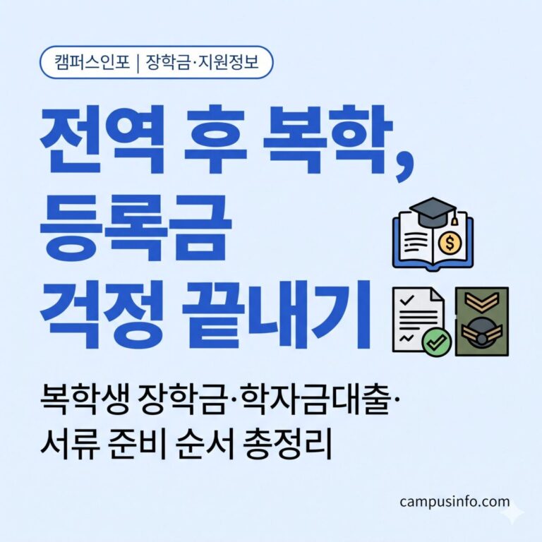 군 전역 후 복학을 앞둔 대학생이 신청할 수 있는 장학금과 학자금대출을 순서대로 정리한 가이드 썸네일