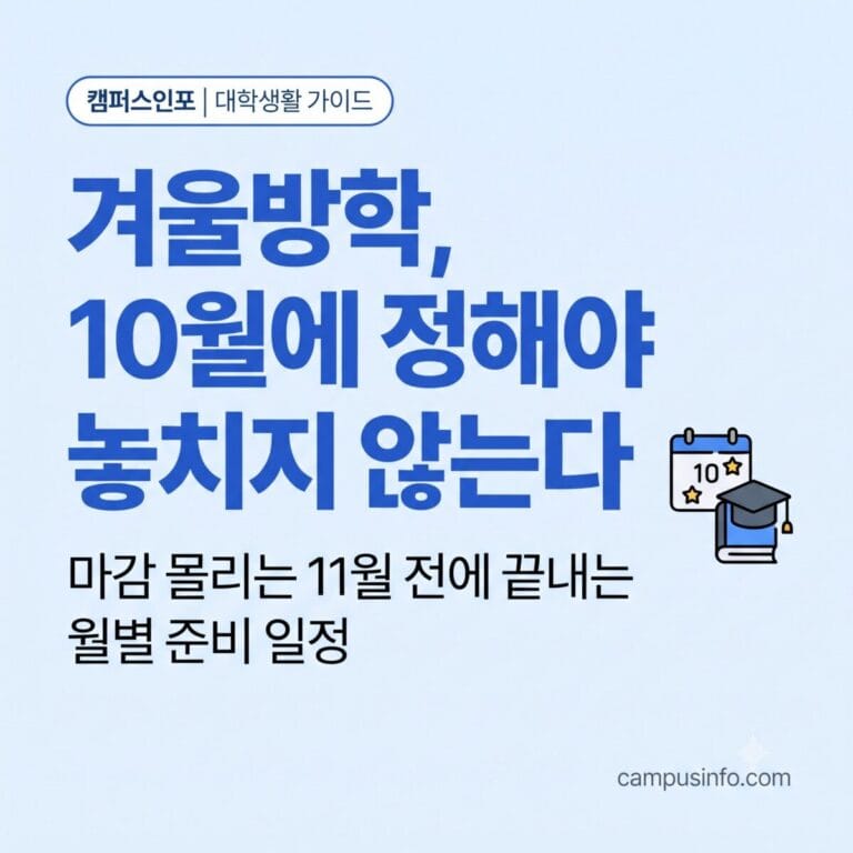 대학생이 10월부터 준비하는 겨울방학 월별 계획 일정과 마감 체크리스트를 정리한 가이드 썸네일 이미지